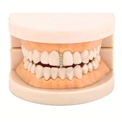 Three-piece DIY Teeth Joint hip hop grill accessory with rhinestones on dental model