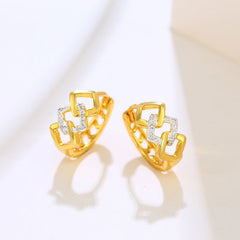 Elegant geometric electroplating earrings with gold and silver color separation and hollow-out design