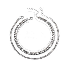 Fashion simple chain double-circle silver anklet for women geometric style alloy jewelry