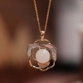 Natural Hetian White Jade necklace pendant with gold chain and flower design for women