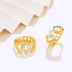 Electroplated gold geometric hollow out earrings with color separation ear clip design