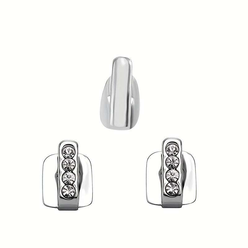 Three-piece silver teeth joint set with rhinestone accents for DIY hip hop style