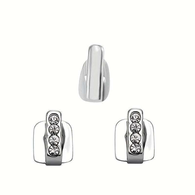 Three-piece silver teeth joint set with rhinestone accents for DIY hip hop style
