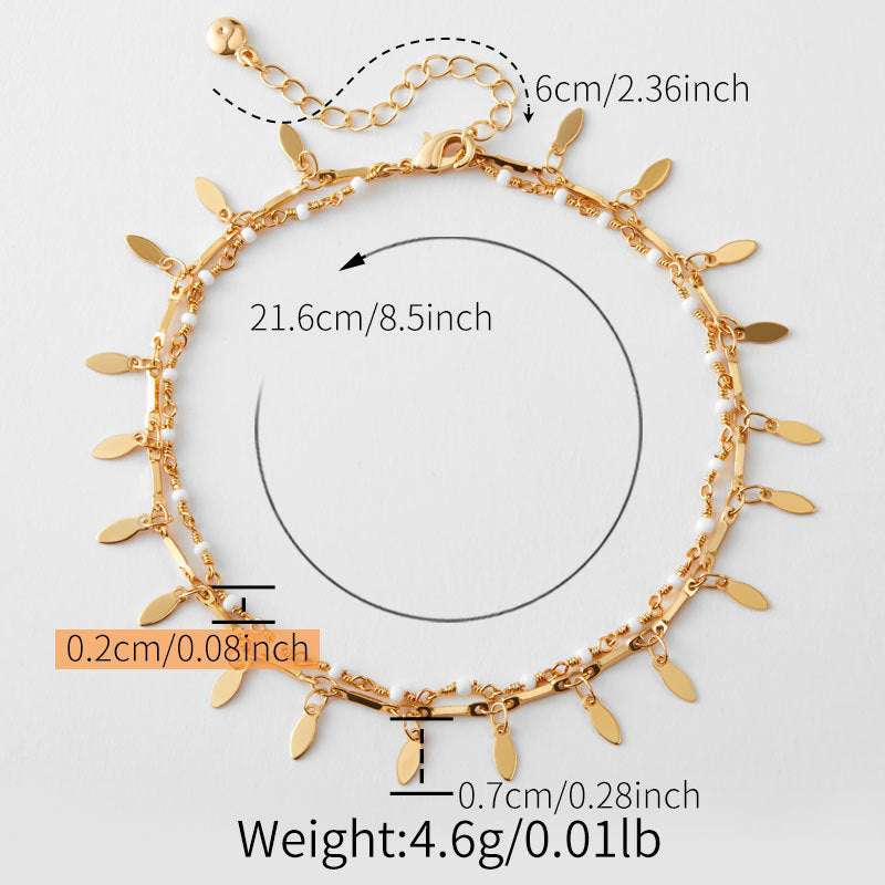 Beach layered retro copper plating 18K real gold anklet with delicate charm details