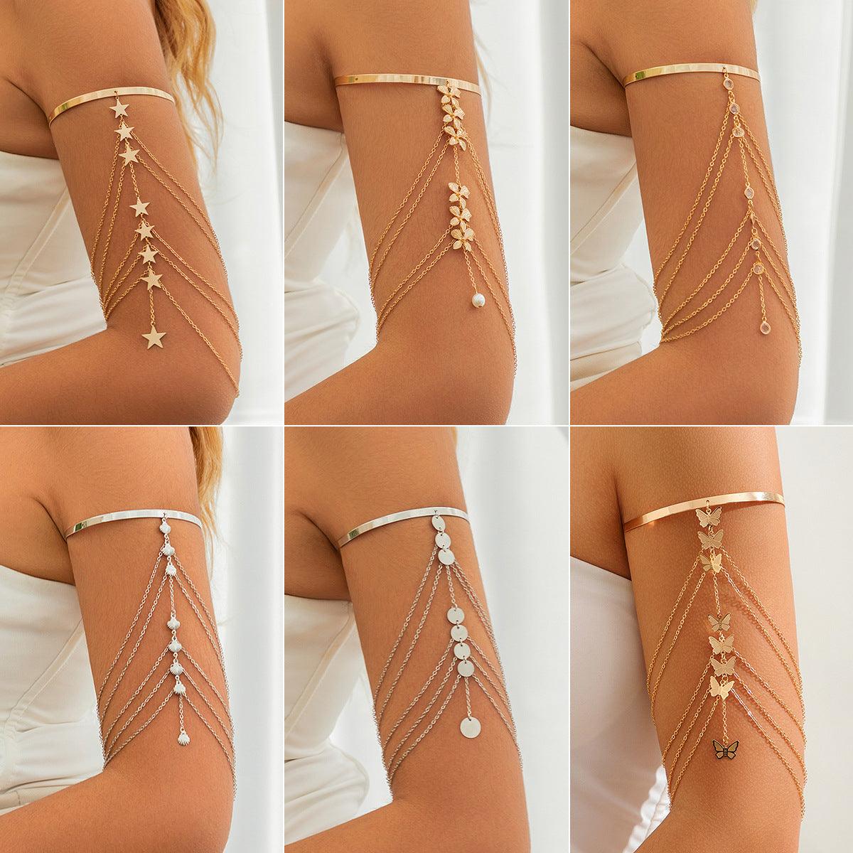 Europe and America style ethnic butterfly flower tassel armchain bracelet jewelry