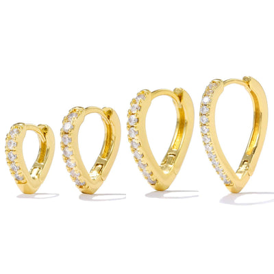 Simple Temperament Summer Cool Love gold heart-shaped ear clips with rhinestones, copper material, electroplated finish for women