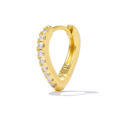 Gold heart-shaped ear clip with crystal accents, simple summer style for women