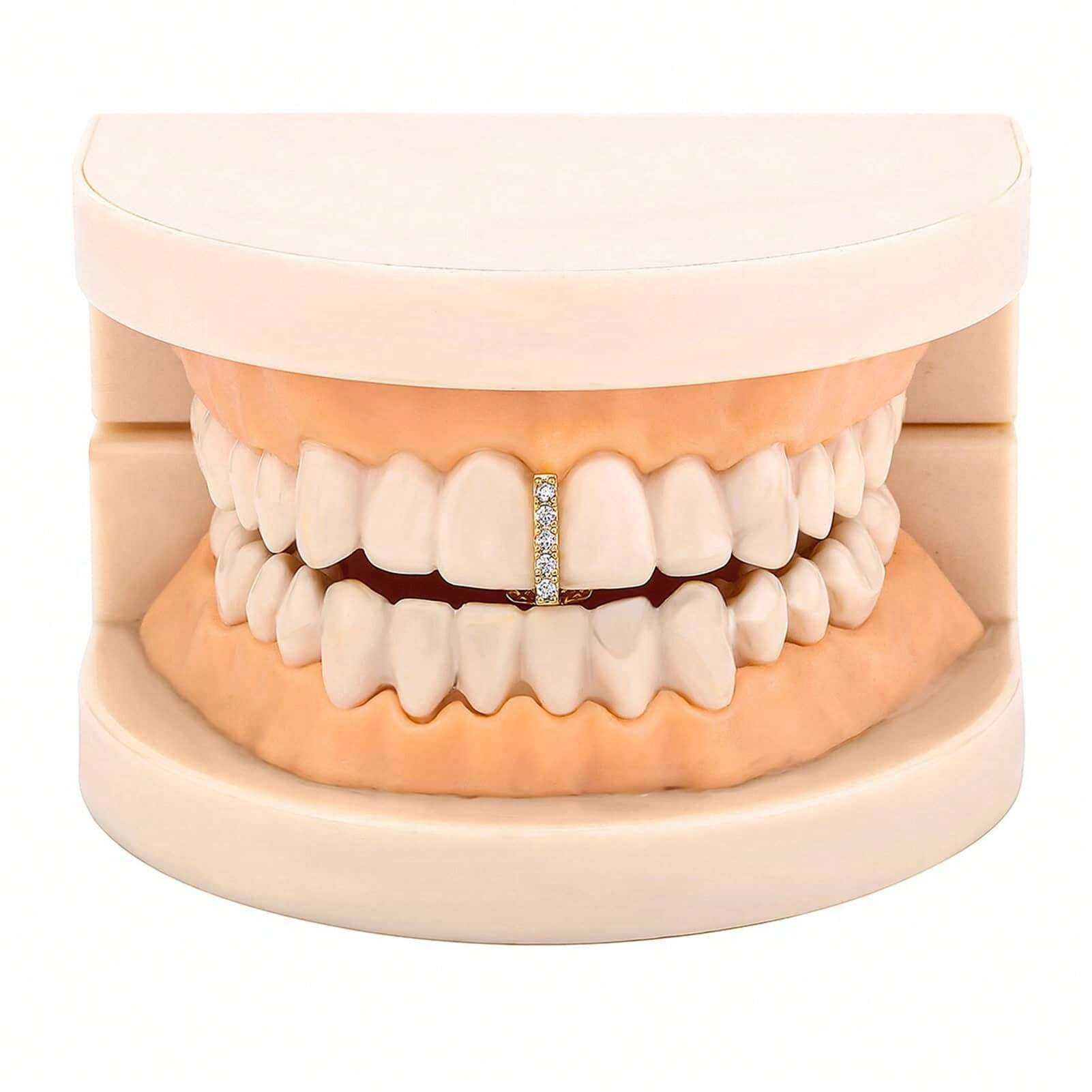 Three-piece DIY Teeth Joint hip hop grill accessory with rhinestones on dental model