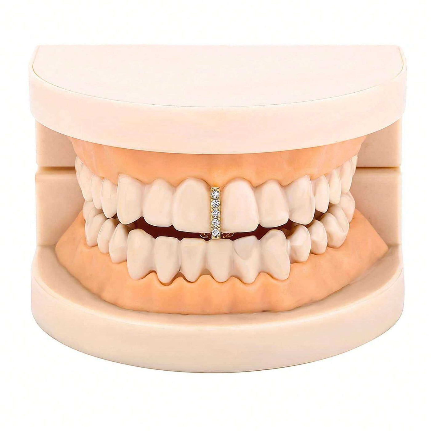 Three-piece DIY Teeth Joint hip hop grill accessory with rhinestones on dental model