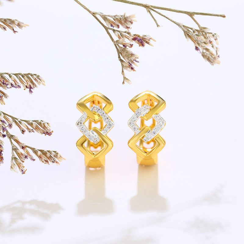 Elegant electroplating geometric gold and silver alloy earrings with hollow-out design