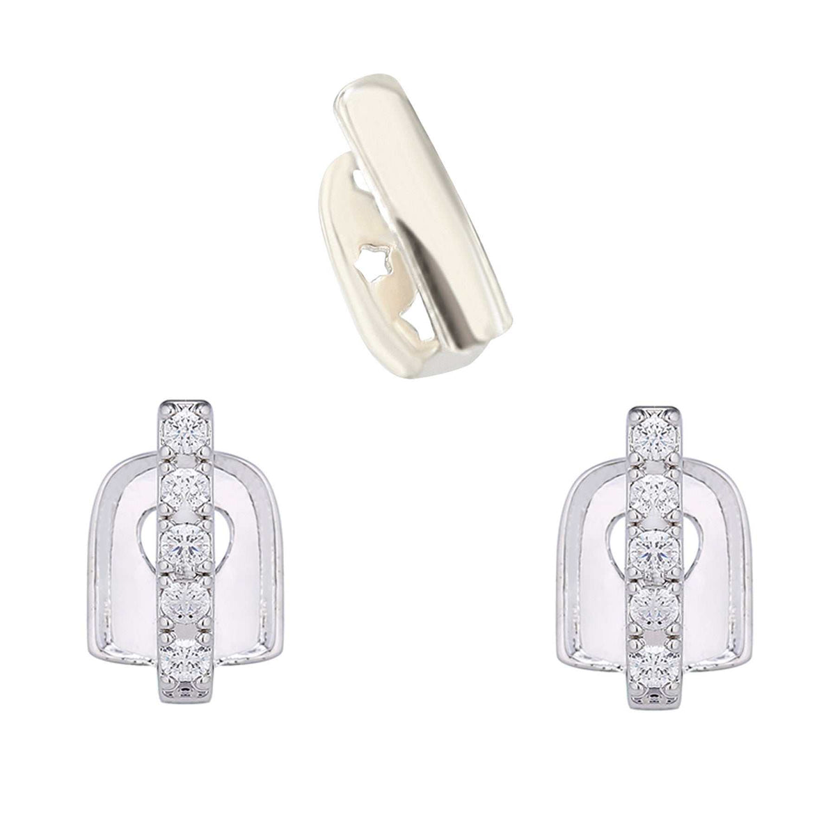 Three-piece silver teeth joint set with rhinestone accents for hip hop style