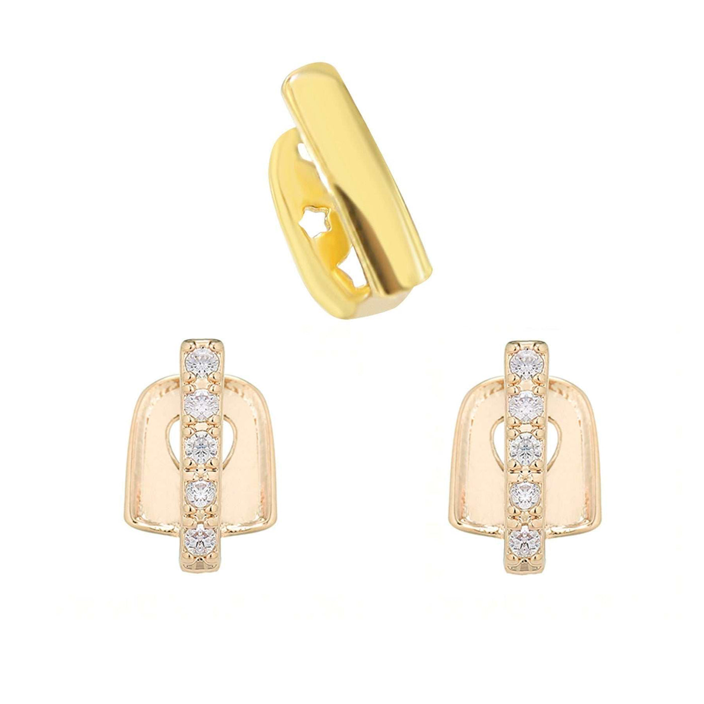 Three-piece gold teeth joint set with zircon stones for hip hop DIY style