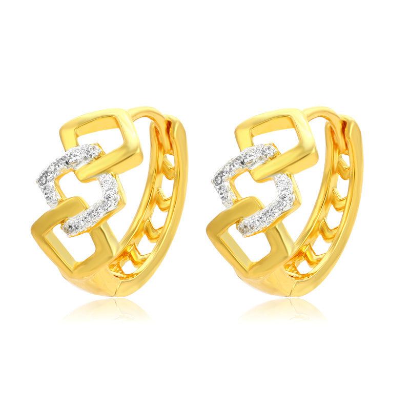 Elegant gold electroplating earrings with geometric hollow-out design and silver accents