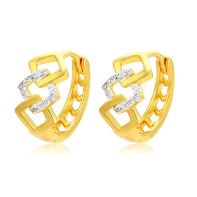 Elegant gold electroplating earrings with geometric hollow-out design and silver accents