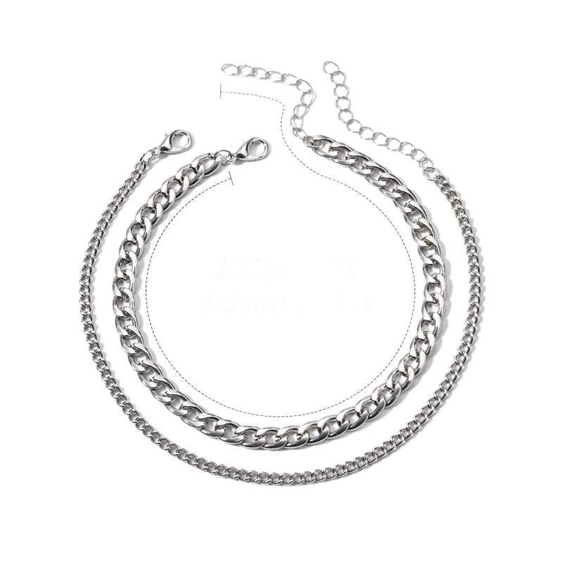 Fashion simple chain double-circle silver anklet for women geometric style alloy jewelry