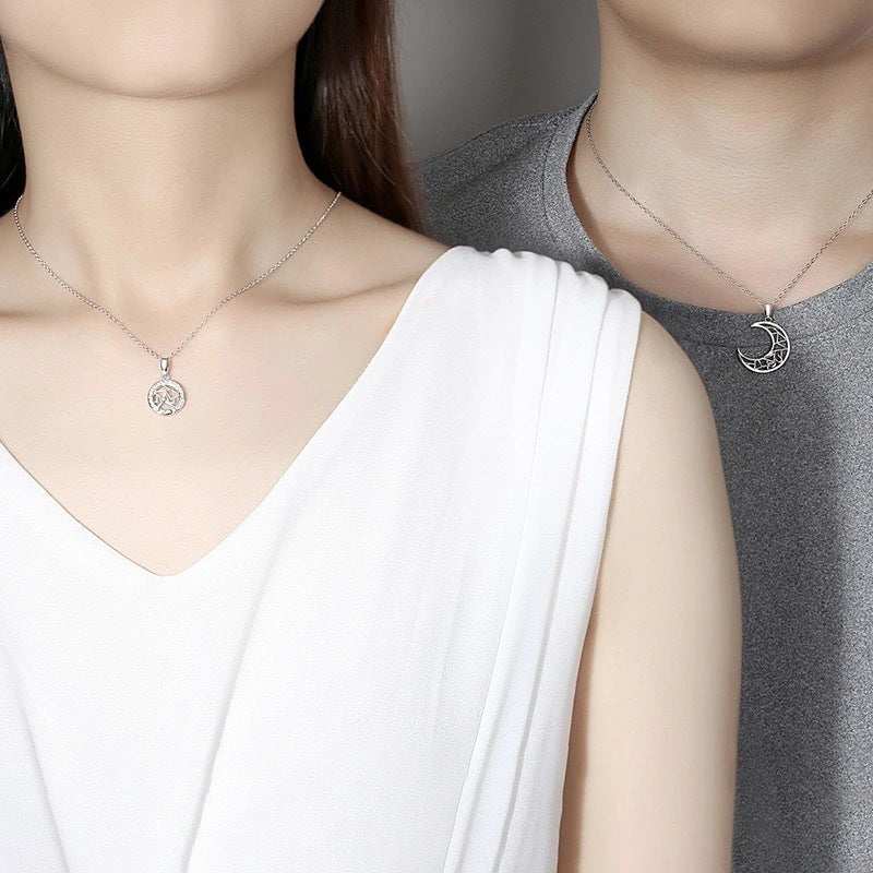 Sun and moon tooth necklaces for men and women with copper pendants on cross chains