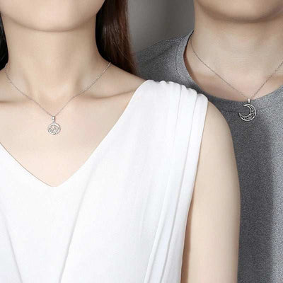 Sun and moon tooth necklaces for men and women with copper pendants on cross chains