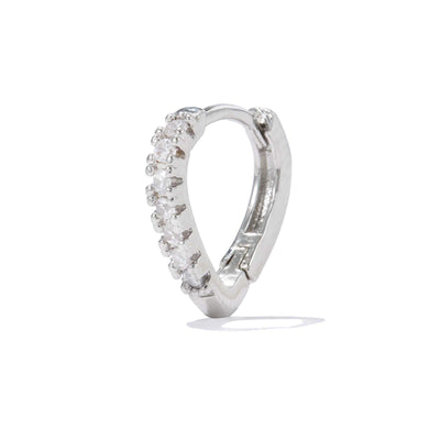 Simple silver geometric love heart ear clip with crystals for women summer cool style