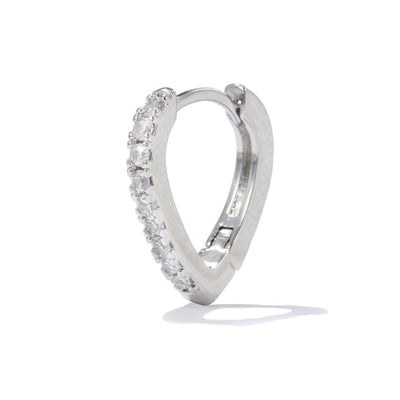 Simple silver heart-shaped ear clip with clear stones, summer cool love style, copper electroplated jewelry for women