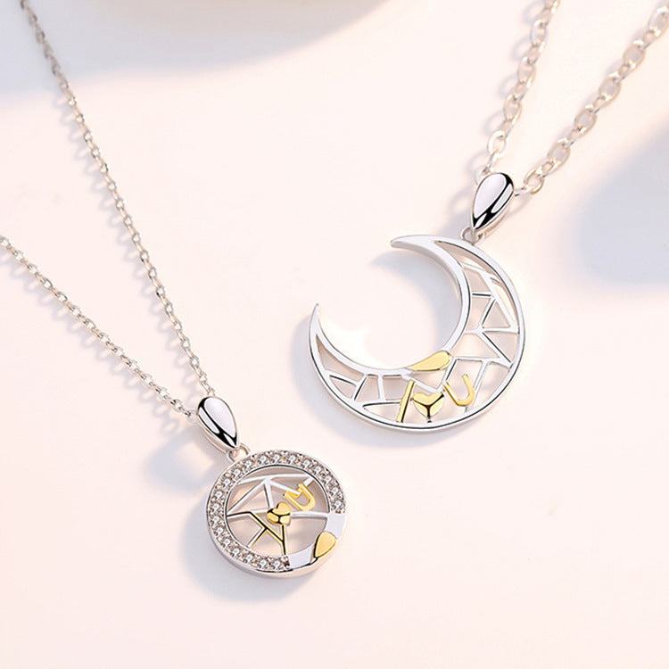 Sun Moon Tooth Necklace couple pendants with silver chains and gold accents