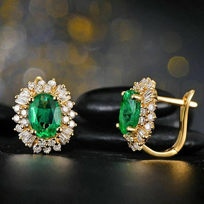 Special design fall winter fashion earrings with green flower-shaped copper and gemstone accents