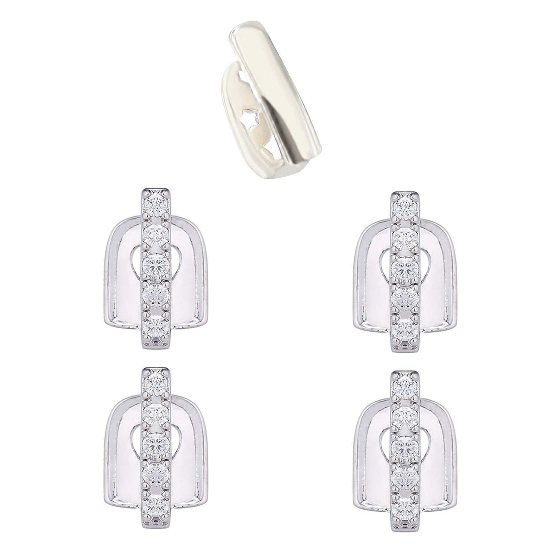 Three-piece silver zircon Teeth Joint hip hop accessory set with electroplating finish