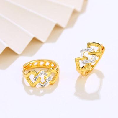 Electroplated gold geometric hollow out earrings with color separation ear clip design