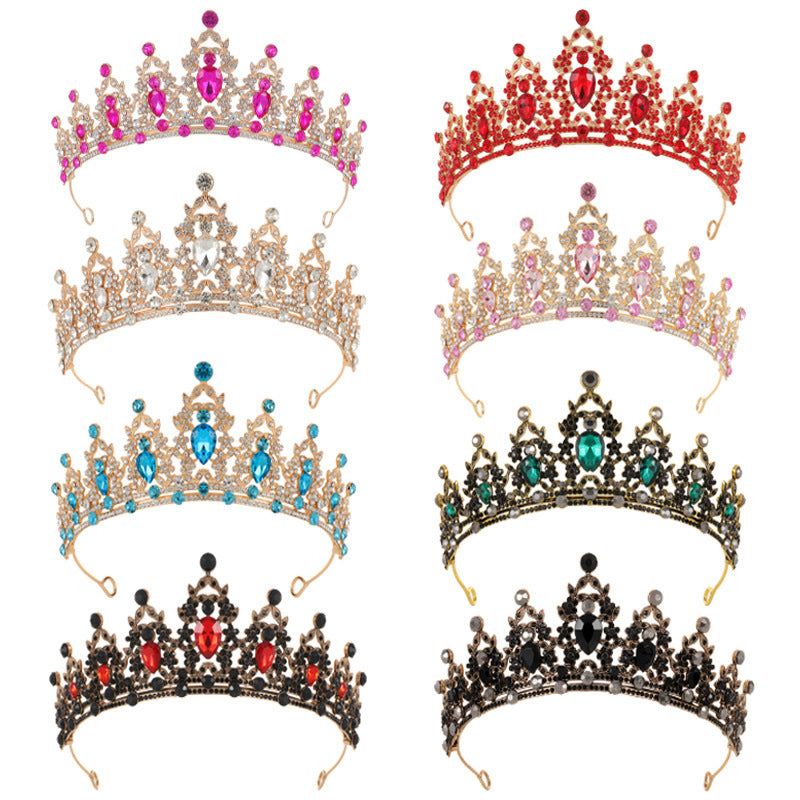 Set of colorful bride headdress crowns with rhinestones in various colors and alloy material