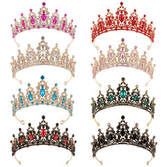 Set of colorful bride headdress crowns with rhinestones in various colors and alloy material