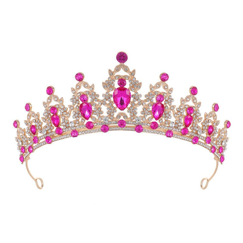 Bride Headdress Baroque Crown with pink rhinestones and gold alloy base