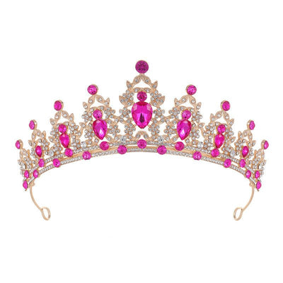 Bride Headdress Baroque Crown with pink rhinestones and gold alloy base