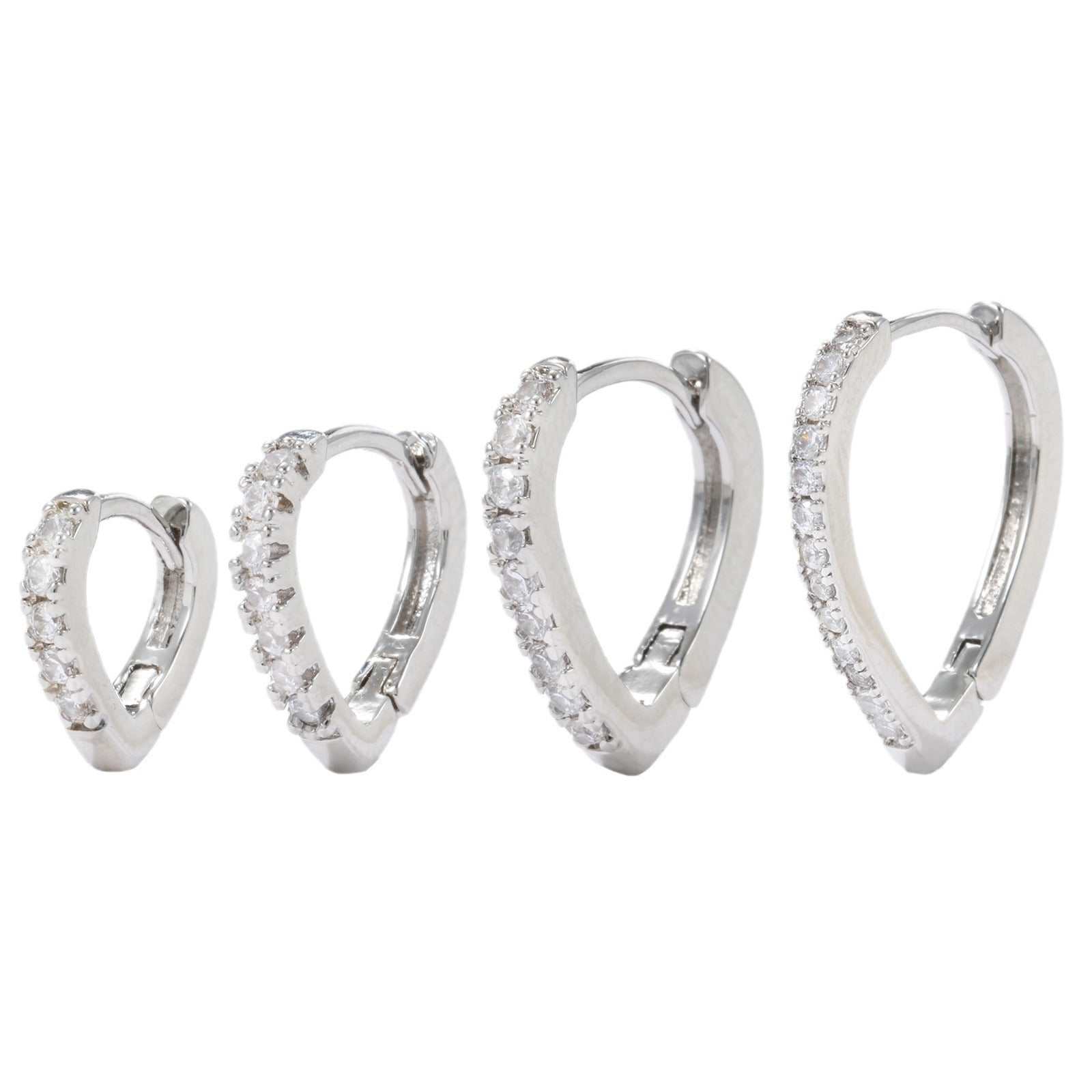 Simple Temperament Summer Cool Love Heart-Shaped Silver Tone Ear Clips with Rhinestones