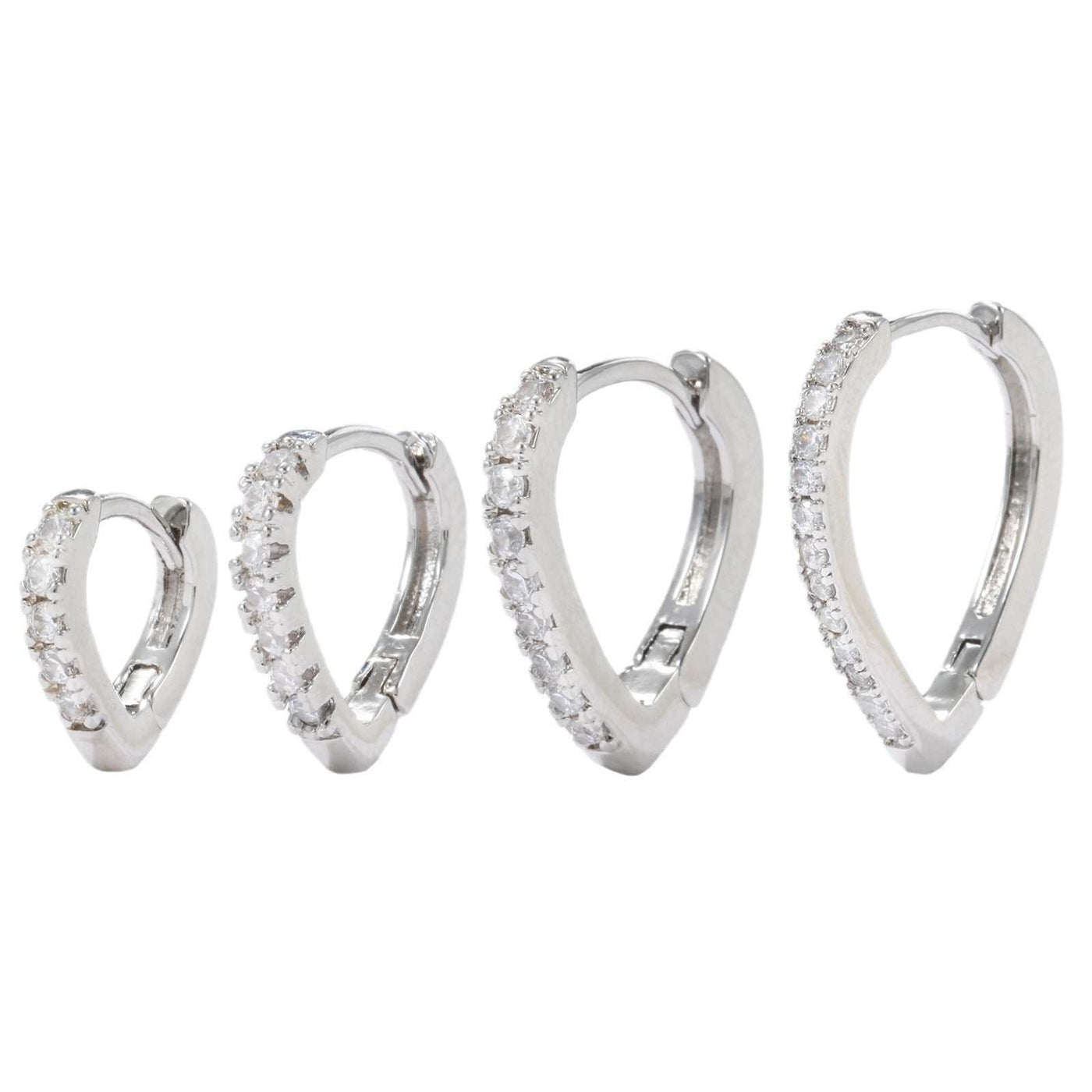 Simple Temperament Summer Cool Love Heart-Shaped Silver Tone Ear Clips with Rhinestones