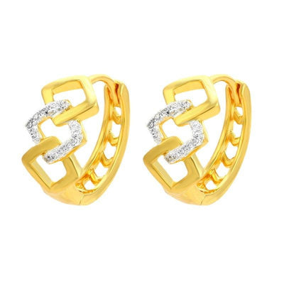 Gold electroplating geometric earrings with hollow out design and crystal accents