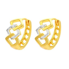 Gold electroplating geometric earrings with hollow out design and crystal accents