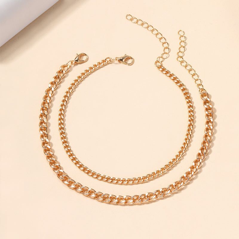 fashion simple chain double-circle gold anklet for women