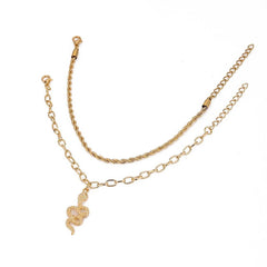 Gold fashion twist snake pendant double circle anklet set for women in alloy material