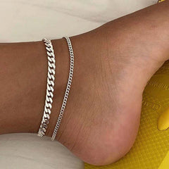Fashion simple chain double-circle silver anklet on woman's ankle