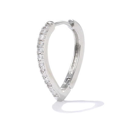 Simple silver geometric heart-shaped ear clip with crystals for women summer fashion accessory