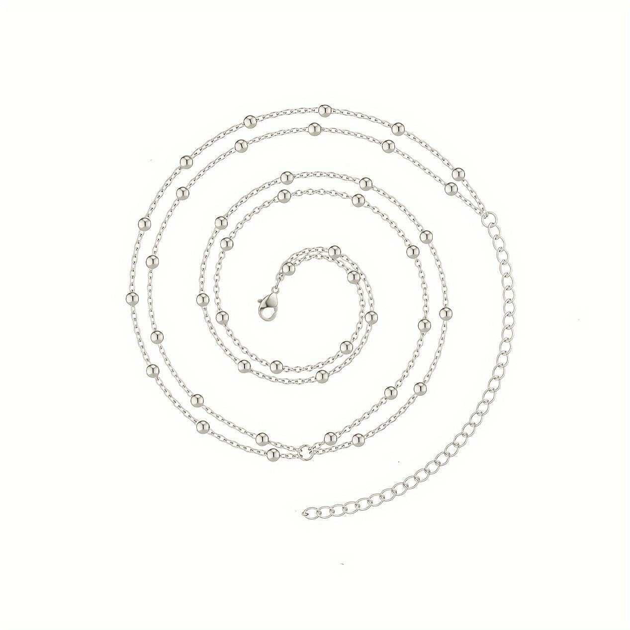 Personalized fashion double-layer silver waist chain with round beads and buckle closure