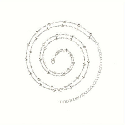 Personalized fashion double-layer silver waist chain with round beads and buckle clasp