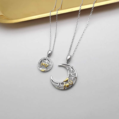 Sun Moon Tooth Necklace couple pendant silver and gold copper cross chain jewelry