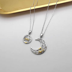 Sun Moon Tooth Necklace couple pendant silver and gold copper cross chain jewelry