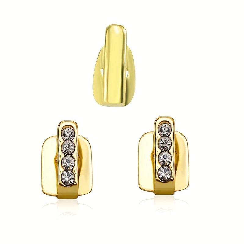 Three-piece gold teeth joint set with zircon stones and electroplated metal finish