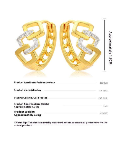 Gold plated electroplating geometric hollow-out alloy earrings with color separation ear clip design