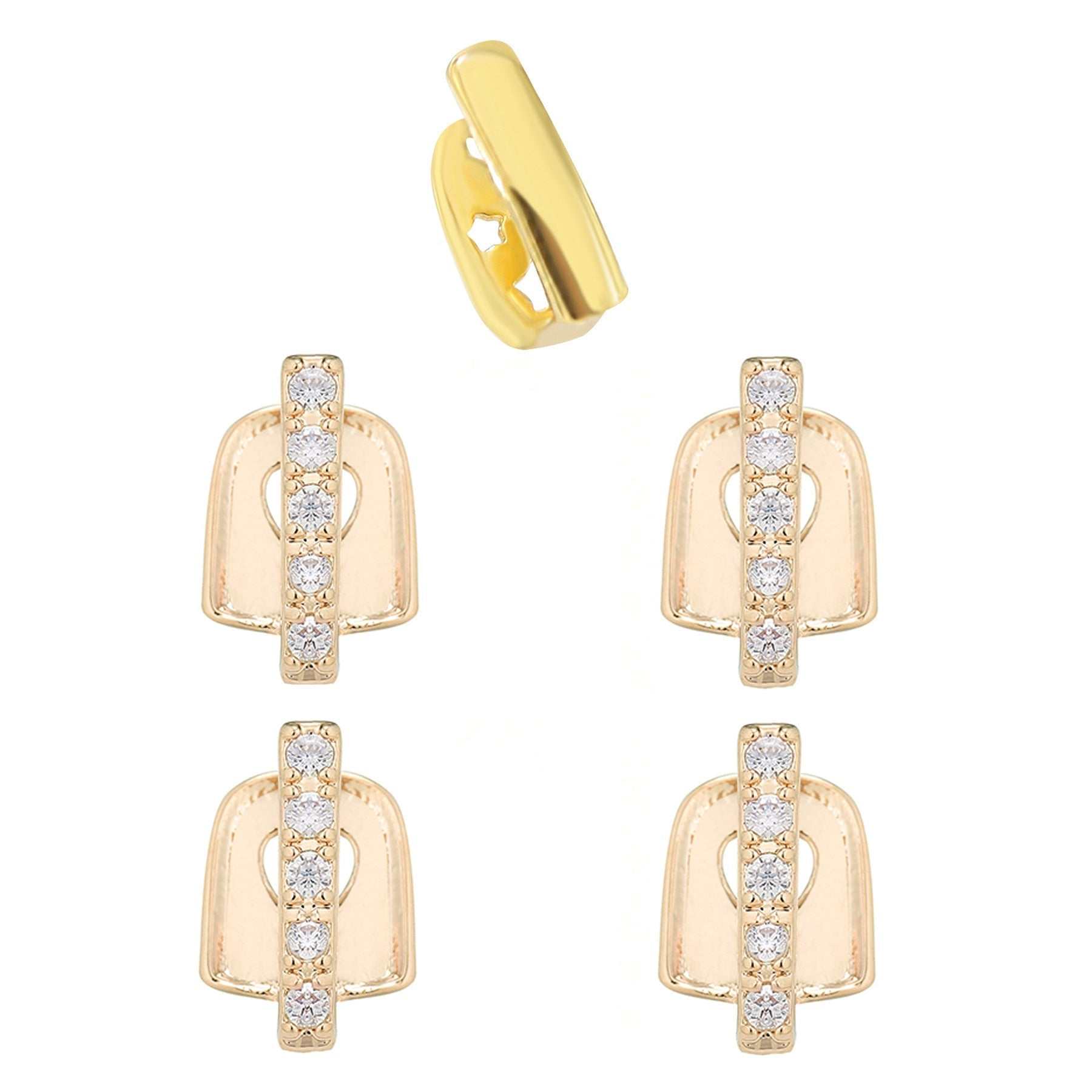 Three-piece gold teeth joint set with rhinestones for hip hop DIY style